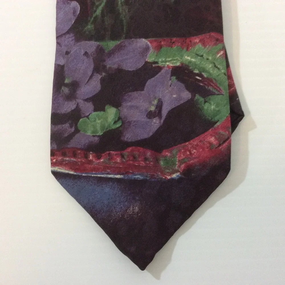 STRUCTURE Mens Necktie Tie Silk Italian Red Purple Green USA 3.75 in width
